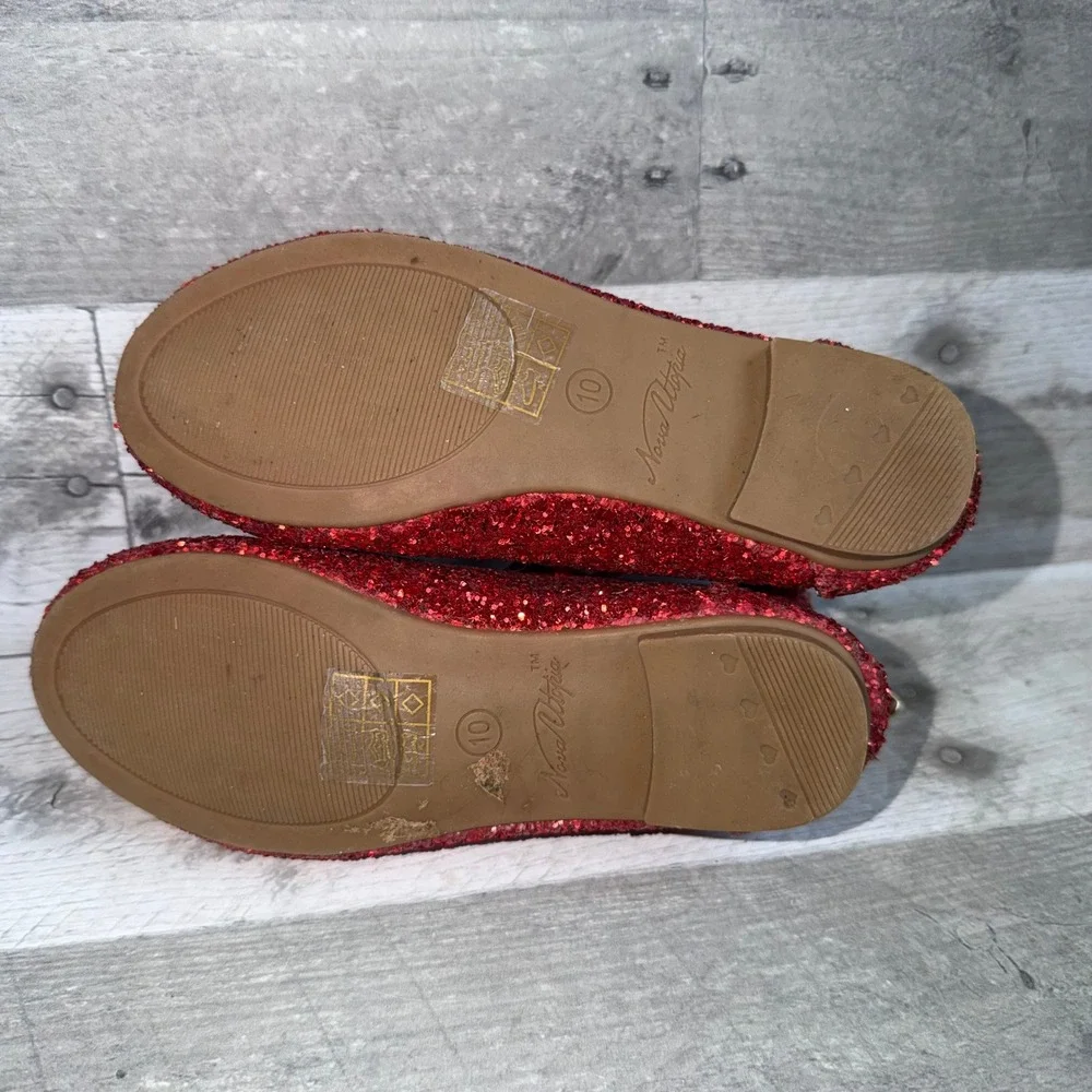 Nova Utopia Girls Red Glitter Ballet Flats Elastic Cross Strap Shoes Size 10